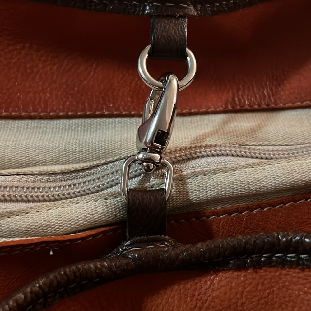 ROOTS Vintage Sunset Orange Brown Ombre Pebbled Leather Shoulder Bag Tote - Picture 11 of 13